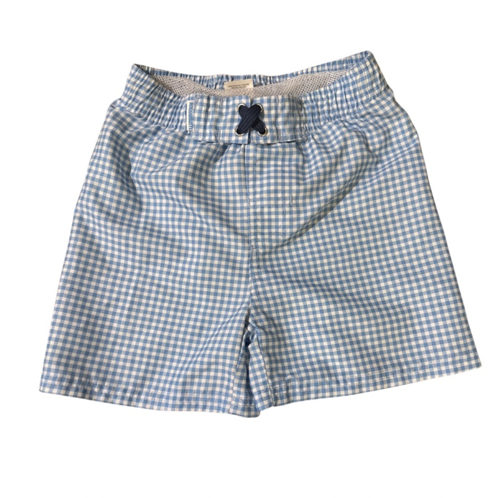 Blue Checkered Kids Swim Trunks